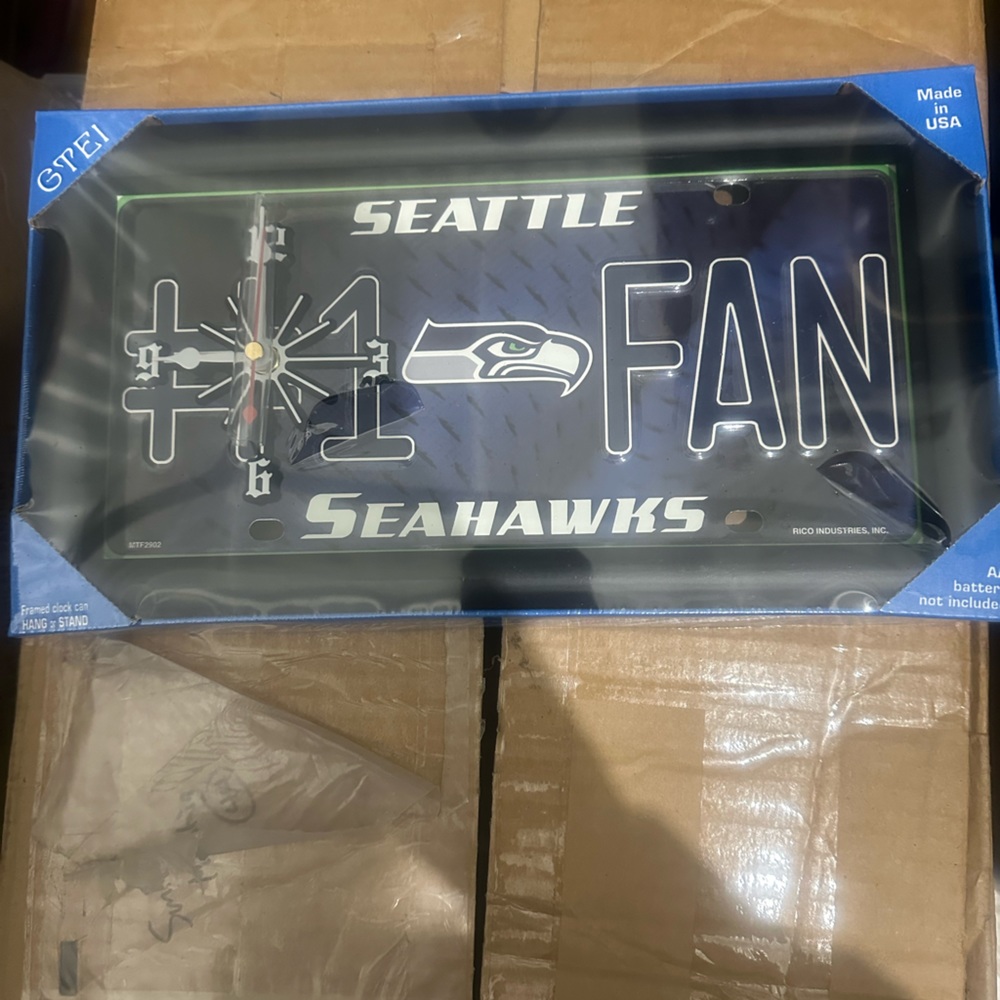 Seattle Seahawks number 1 fan license plate clock